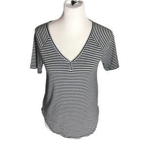 A New Day Women's Striped Short Sleeve V-Neck Raglan T-Shirt White/Black XS